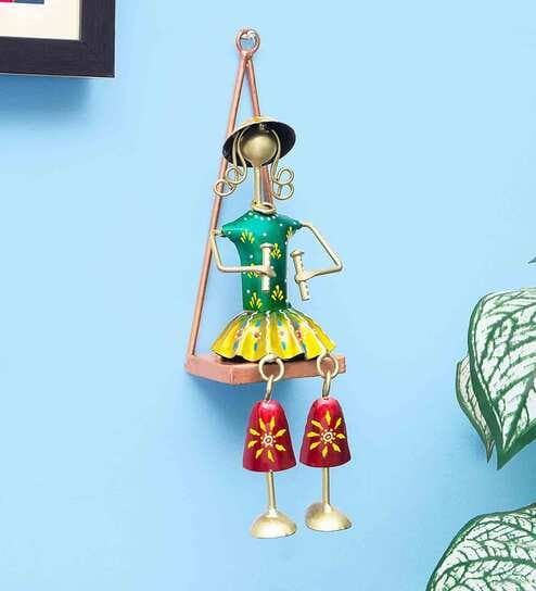 Green & Red Handpainted Musician Doll Metal Wall Art