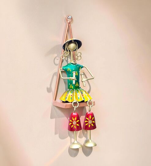 Green & Red Handpainted Musician Doll Metal Wall Art