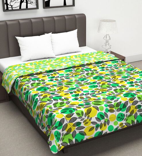 Green & Yellow Microfiber Tropical Leaf 120 Gsm Double Dohar