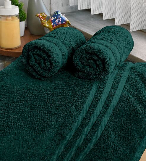 Green Cotton Solid 550 GSM3 Pcs Towels Set