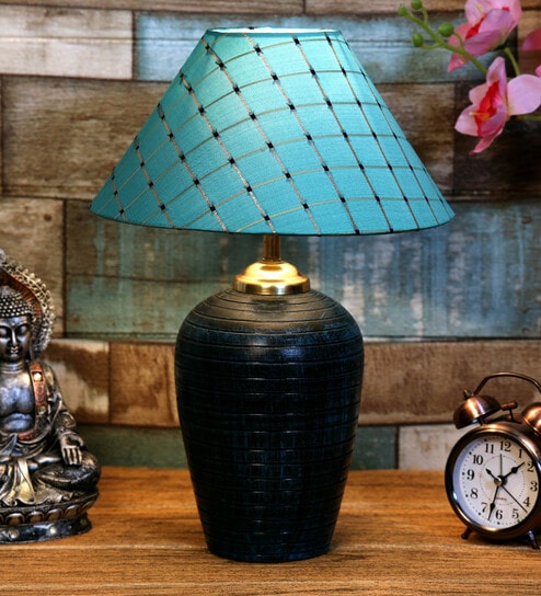 Green Shade Table Lamp With Terracotta Base By Foziq