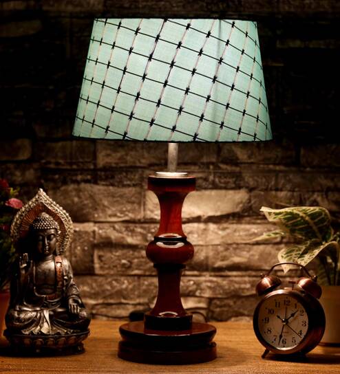 Demarius Green Fabric Shade Night Lamp With Wood Base By BrightDaisy