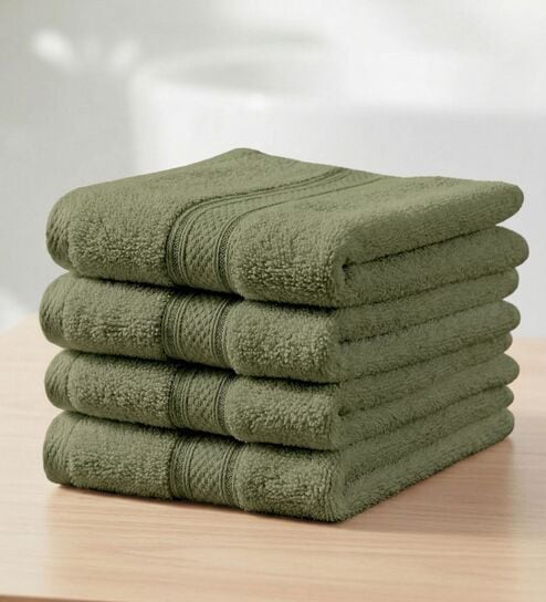 Green 100% Cotton 600 Gsm Face Towel 4 Pc