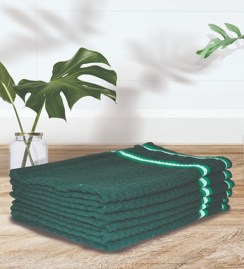 Green 100% Cotton Patterned 400 GSM Hand Towels (Set of 6) by Athom Living
