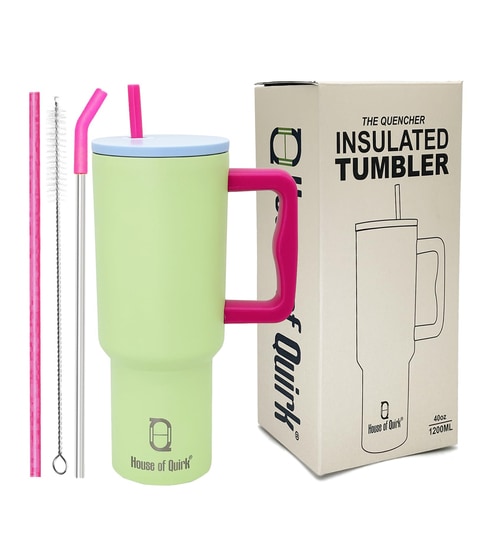 Green 1200ml Stainless Steel Double Insulated Leak Proof Coffee Tumbler with Lid & Straw