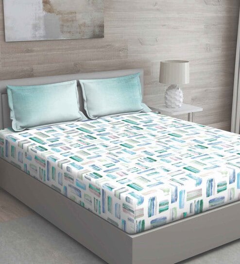 Green Abstract 144 TC Cotton Queen Sized Bed Sheets with 2 Pillow Covers by GM Fabrics