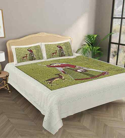 Green Abstract 180 TC Cotton  King Sized Bedsheet with 2 Pillow Covers