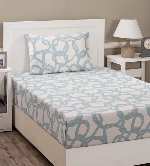 Green Abstract 210 TC 100% Cotton Single Bed Sheet With 1 Pillow Cover Art Nouveau Collection