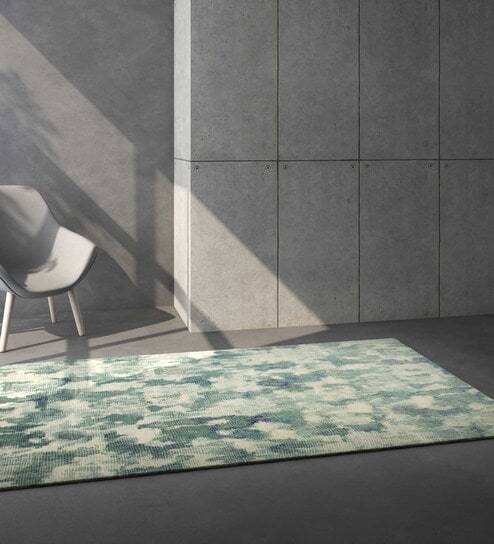 Green Abstract Blended Wool 6 ft x 9 ft Hand Knotted Carpet