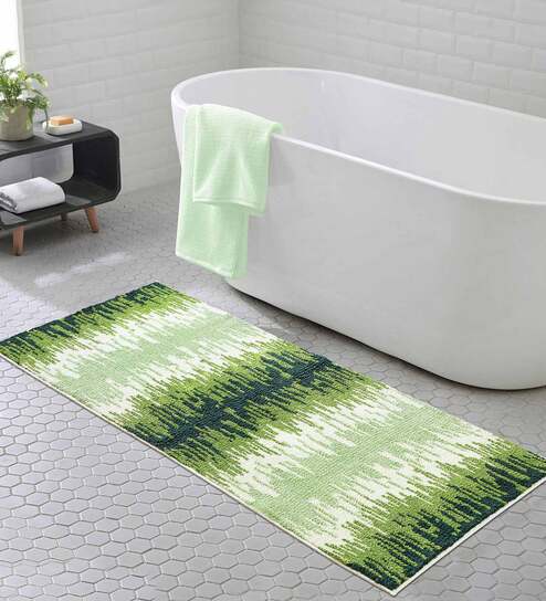 Green Abstract Polyester AntiSkid Bathmat