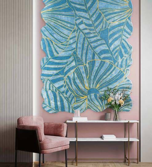 Blue Abstract Wool and Cotton 5 ft x 8 ft Hand tufted Carpet