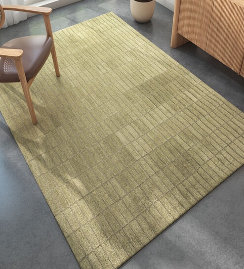 Green Abstract Wool and Viscose 6 ft X 9 ft Hand Tufted Rectangle Carpet