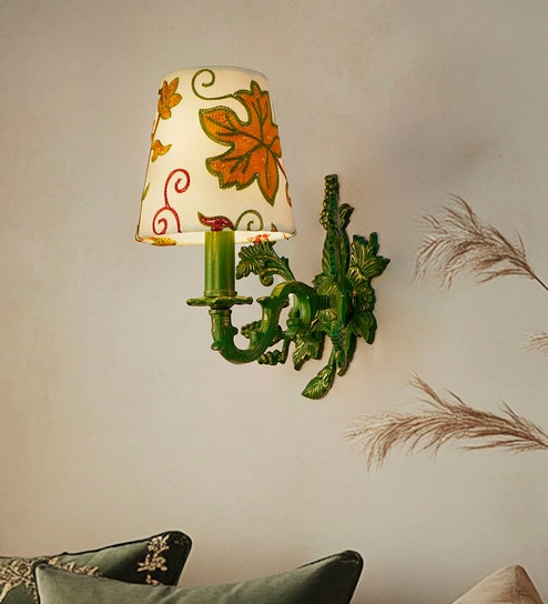 Green Aluminium Wall Sconce with Kashida Velvet Shade