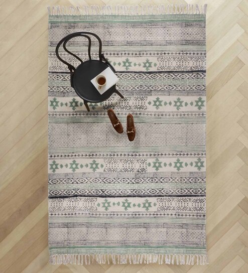 Multicolor Cotton 4 ft X 6 ft Hand Woven Dhurrie