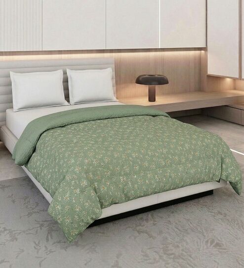 Green and Orange 50% COTTON, 50% POLYESTER Solid 90 GSM King Bed Comforter