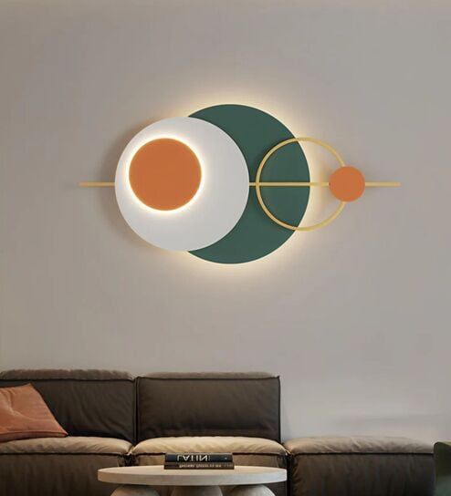 Green And Orange Circle Metal Wall Art With Led