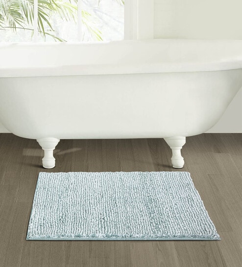 Green and White Polyester Machine Made 80x50 cm Bath Mat