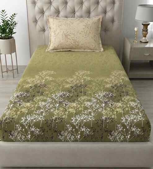 Green Autumn Delight Single 186 TC Cotton With 1 Pillow Cover