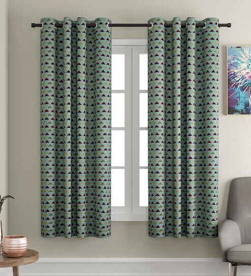 Buy Green Blackout Cotton 5 Feet Eyelet Window Curtain By Soumya