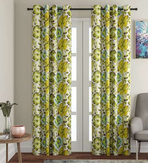 Buy Green Blackout Cotton 7 Feet Eyelet Door Curtain By Soumya