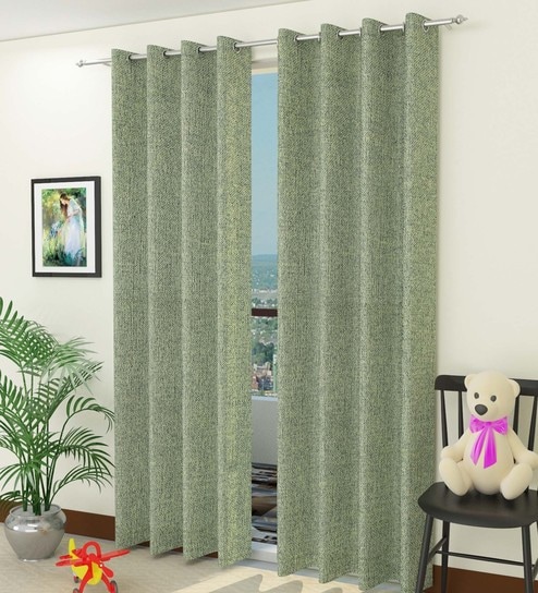 Green Abstract Jute 5 Ft Light Filtering Eyelet Window Curtain
