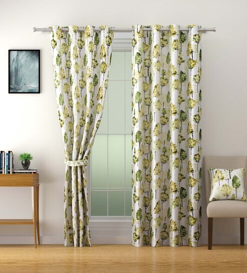 Green Faux Silk Blackout 5 Feet Eyelet Curtain (Set of 2)