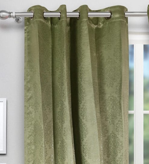 Buy Green Blackout Silk 9 Feet Eyelet Long Door Curtain By Swayam