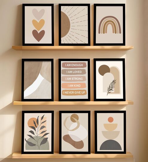Abstract Boho Wall Art Framed Set of 9