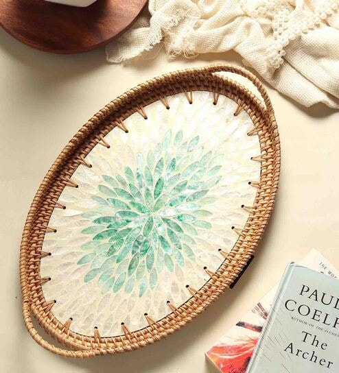 Green Cane Oval Serving Tray (Small)