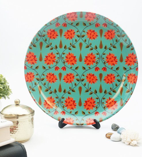 Buy Green Ceramic Babur Inspired Green Decorative Plate Showpiece