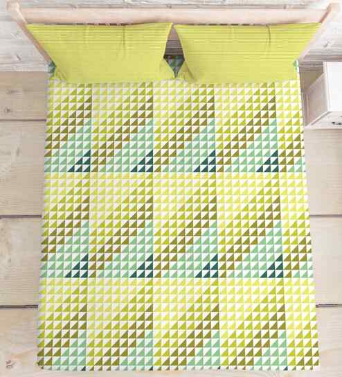 Green Cotton 1 Double Queen Bedsheet with 2 Pillow Covers