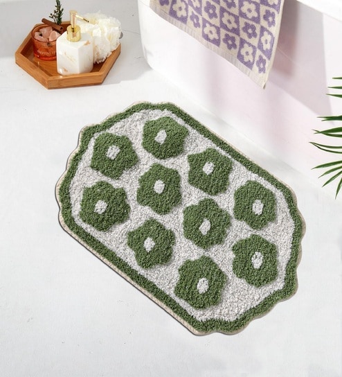 Green Cotton 16X24 Inches Anti-Skid Bath Mat