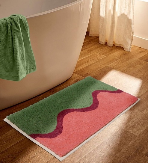 Green Cotton 16X24 Inches Anti-Skid Bath Mat