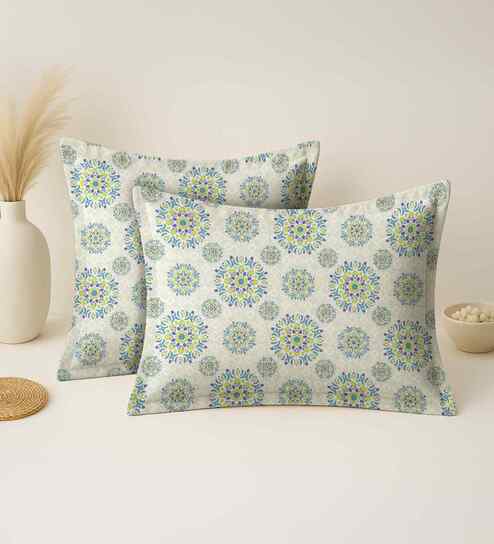 Green Cotton 27x18 Inches Pillow Covers (Set of 2)