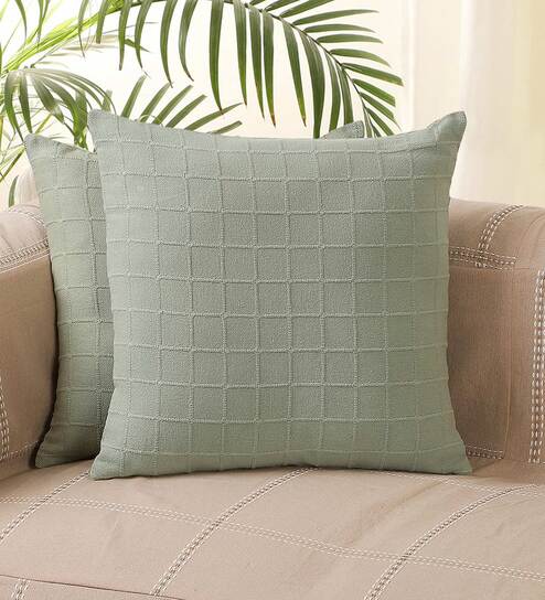 Green Geometric Cotton 16 x 16 Inches Cushion Covers (Set of 2)
