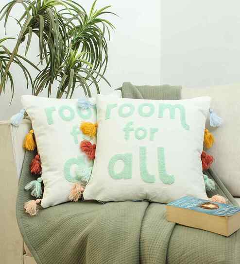 Green Cotton Abstract 16x16 inches Cushion Cover Set of 2