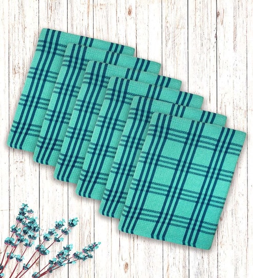 Green Cotton Checkered 215 GSM Bath Towels Pack of 6
