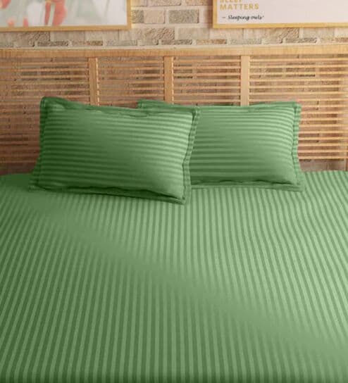 Green Cotton 210TC Striped Set of 2 Pillow Covers