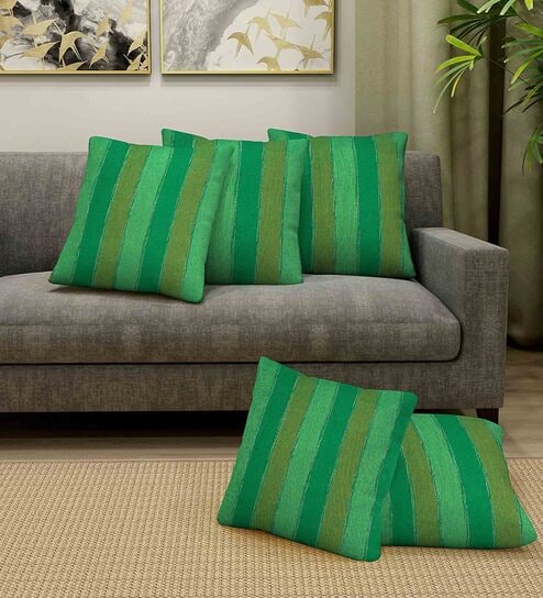 Green Cotton Jacquard 14 x 14 inch Set of 5 Cushion Covers