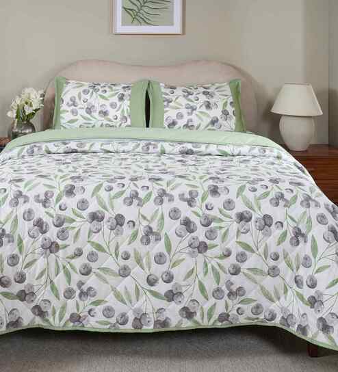 Green Cotton Polyester Fruit Print 115 GSM Double Bed Quilt