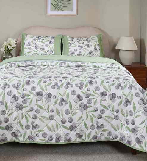 Green Cotton Polyester Fruit Print 115 GSM Single Bed Quilt