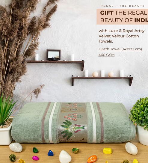 rangoli Green Cotton Printed 460 GSM Bath Towel (1Pc)-picture-30