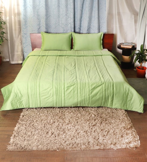 Green Cotton Solid 150 GSM Quilt Set