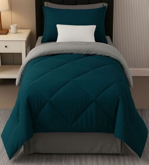 Green Cotton 210TC Solid Plain All Weather Single 150GSM Reversible Comforter