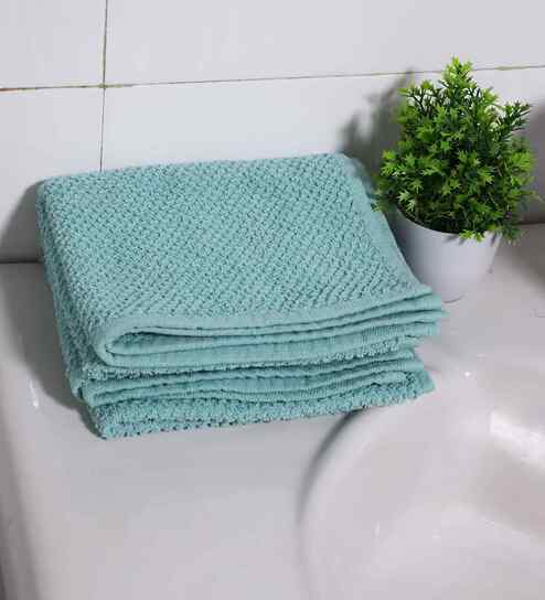 Green Cotton Solid 180 GSM Hand Towels (2 Pc)