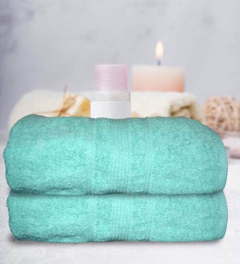 Sea Green Cotton Solid 500 GSM Bath Towels (Set of 2)