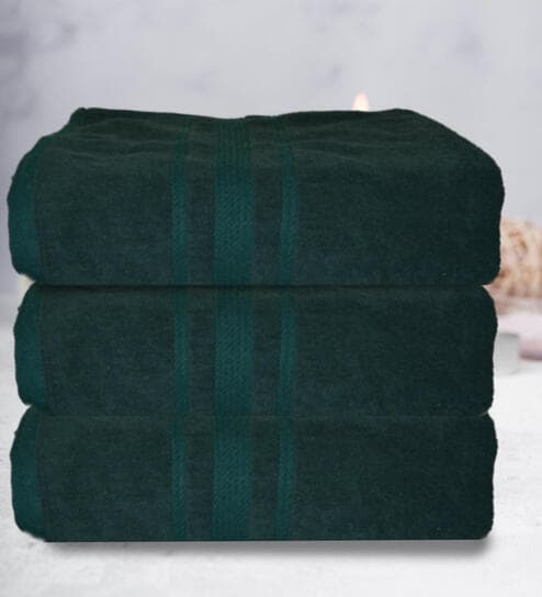 Sea Green Cotton Solid 500 GSM Bath Towels (Set of 3)