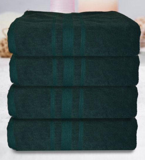 Sea Green Cotton Solid 500 GSM Bath Towels (Set of 4)