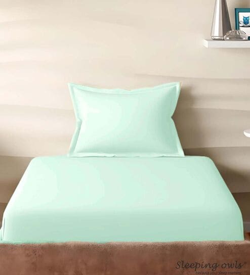 Green Cotton Solid 210TC Plain Single Bedsheet with 1 Pillow Cover
