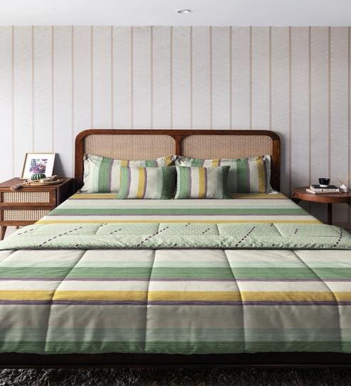 Green Cotton Stripe 150 GSM Double Bed Comforter